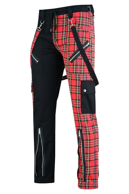 DARKWEAR RED & BLACK TARTAN BONDAGE PUNK TROUSER