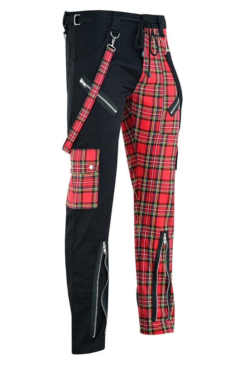 DARKWEAR RED & BLACK TARTAN BONDAGE PUNK TROUSER