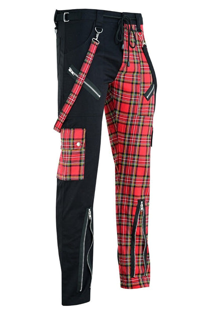 DARKWEAR RED & BLACK TARTAN BONDAGE PUNK PLUS SIZE TROUSER