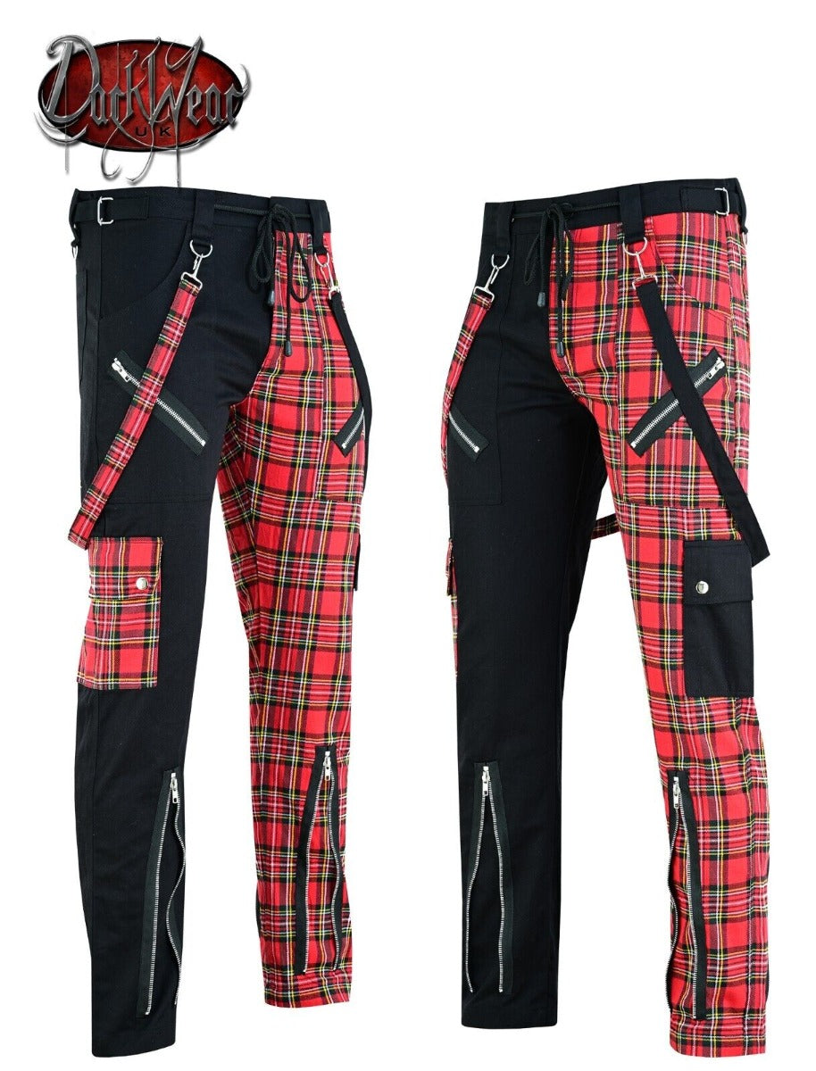 DARKWEAR RED & BLACK TARTAN BONDAGE PUNK TROUSER