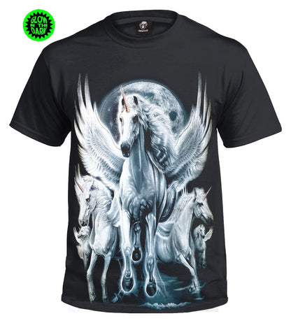 WHITE UNICORN - GLOW IN THE DARK BLACK  T-SHIRT