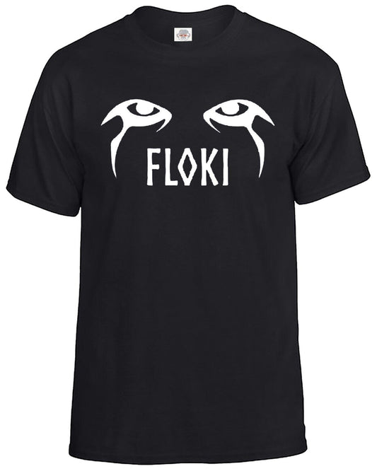 FLOKI VIKINGS EYES VALHALLA TOP | FUNNY MEN'S T-SHIRT BLACK T-SHIRT WHITE PRINT FLOKI VIKINGS EYES VALHALLA TOP | FUNNY MEN'S T-SHIRT