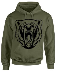 GRIZZLY BEAR FACE - Olive HOODY