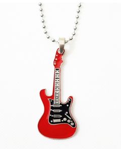 GUITAR - RED- ANTIQUE PEWTER PENDANT WITH BALL CHAIN