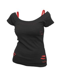 PLAIN 2IN1 RED & BLACK RIPPED TOP