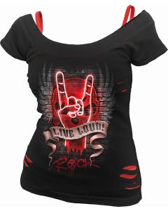 LIVE LOUD - 2IN1 RIPPED BLACK & RED TOP