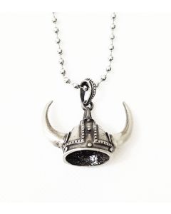 VIKING HELMET ANTIQUE PEWTER PENDANT WITH BALL CHAIN