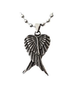 ANGEL WINGS ANTIQUE  PEWTER PENDANT WITH BALL CHAIN